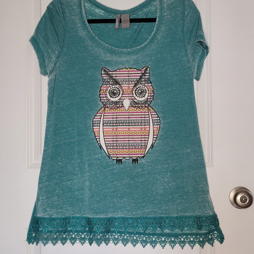 New Directions Teal Owl Graphic Tee